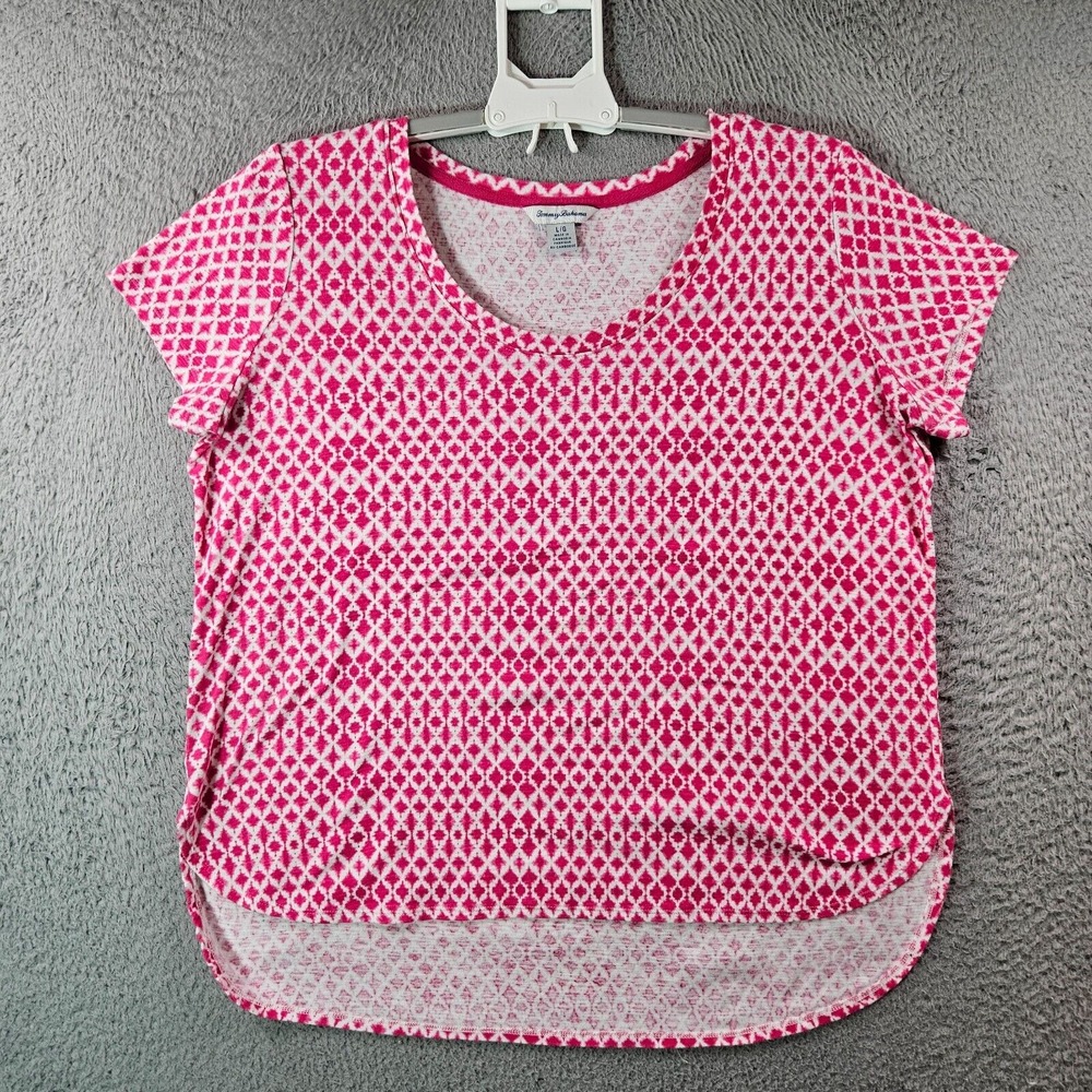 Tommy Bahama Tee Top Women‎ Large Cotton Copyrighted Geometric Print Red White